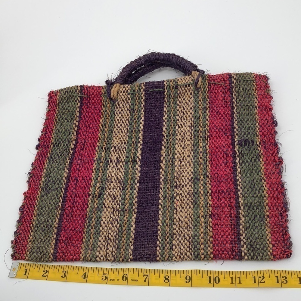 Vintage Handmade Woven Twine Burlap Briefcase Style Clutch Handbag - Picture 3 of 10
